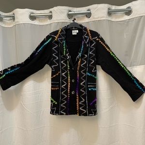 Unique, Colourful, and comfortable black blazer.  100 % Cotton 100% Stylish